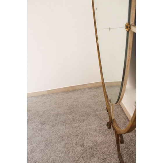Image 1 of Vintage art deco brass oval mirror, Italy 1940