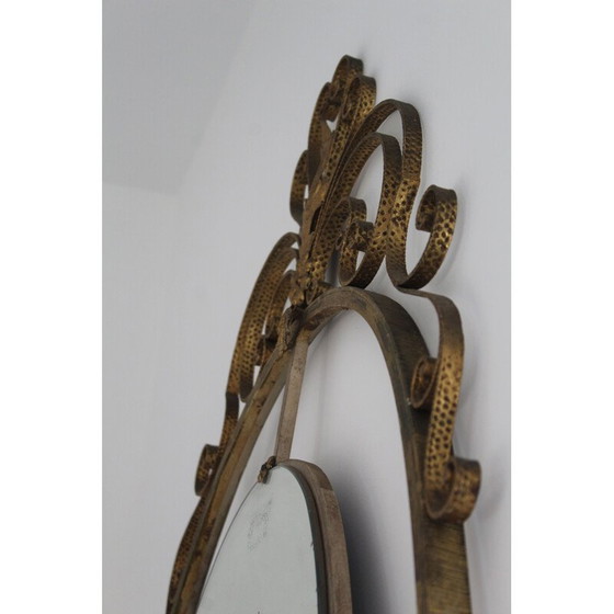 Image 1 of Vintage art deco brass oval mirror, Italy 1940