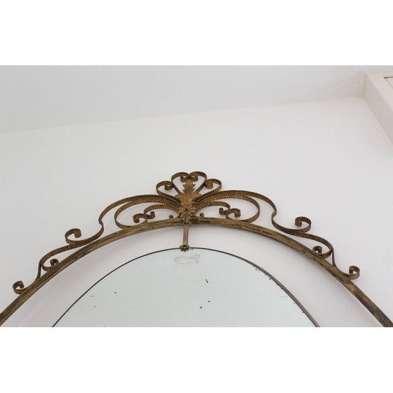 Image 1 of Vintage art deco brass oval mirror, Italy 1940