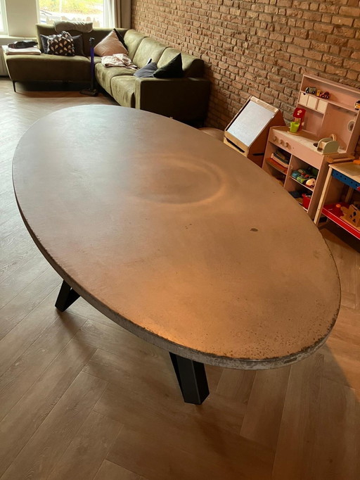 Warehouse; Oval Dining Room Table With Concrete Table Top