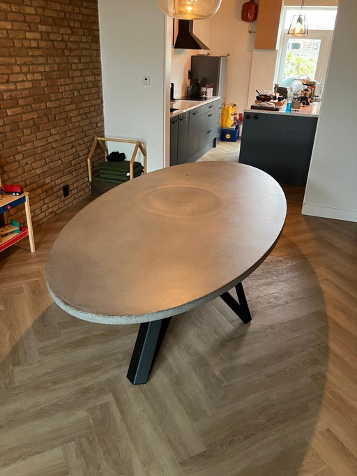 Warehouse; Oval Dining Room Table With Concrete Table Top