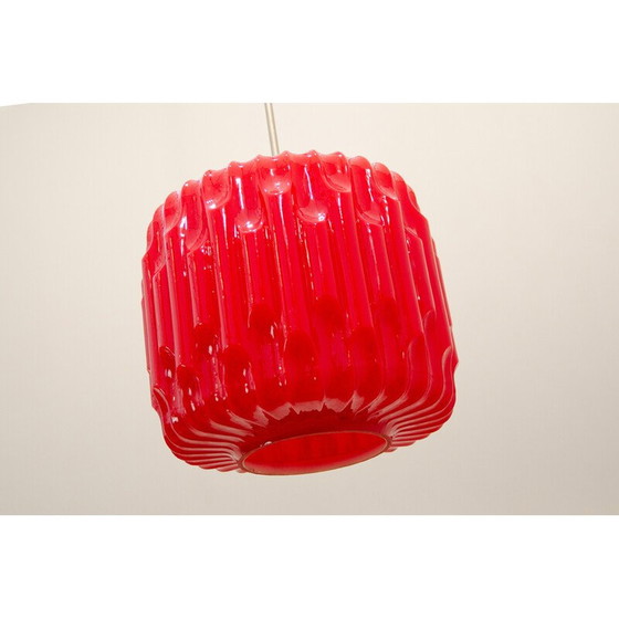 Image 1 of Lampadario vintage in vetro opalino e acciaio cromato di Karel Wolf per Osvětlovací Sklo, Cecoslovacchia 1970