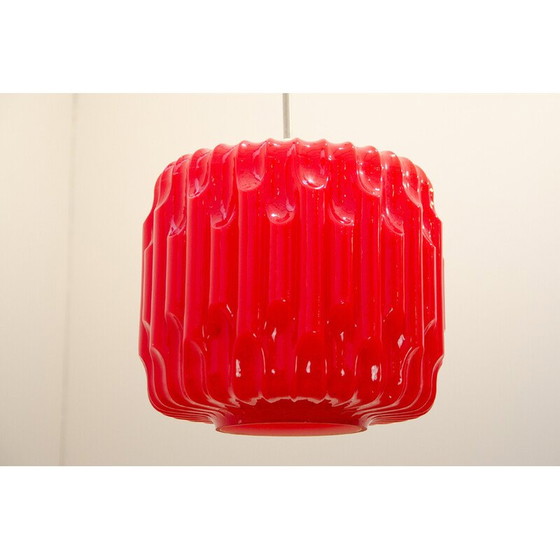 Image 1 of Lampadario vintage in vetro opalino e acciaio cromato di Karel Wolf per Osvětlovací Sklo, Cecoslovacchia 1970