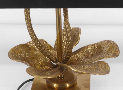 Stylized Flower Lamp In Gilded Brass 1970