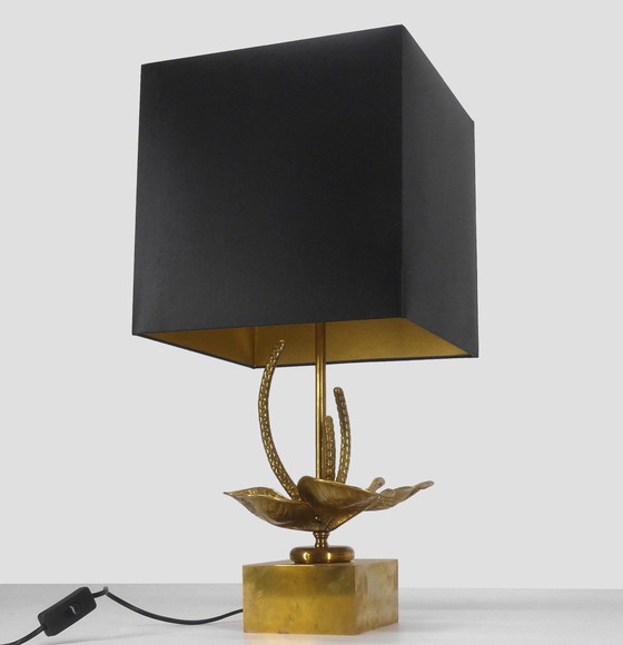 Image 1 of Stylized Flower Lamp In Gilded Brass 1970