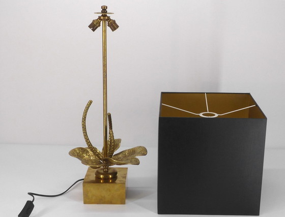 Image 1 of Stylized Flower Lamp In Gilded Brass 1970