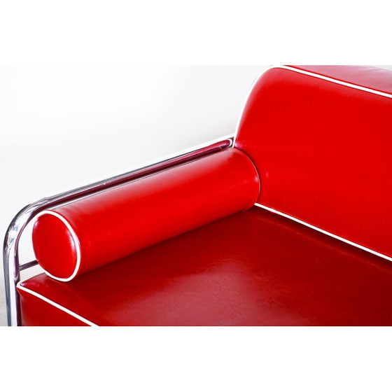 Image 1 of Vintage red leather sofa by Hynekk Gottwald, 1930s