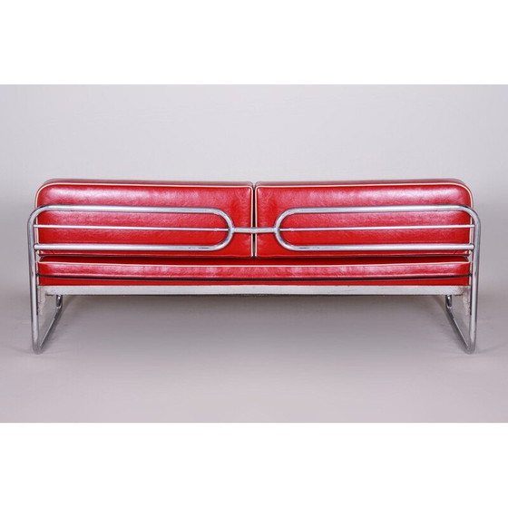 Image 1 of Vintage red leather sofa by Hynekk Gottwald, 1930s