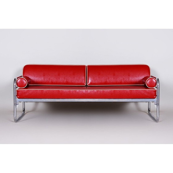 Image 1 of Vintage red leather sofa by Hynekk Gottwald, 1930s