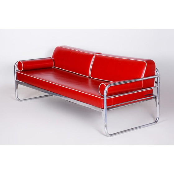 Image 1 of Vintage red leather sofa by Hynekk Gottwald, 1930s
