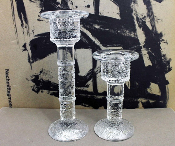 Image 1 of Glass candlesticks duo designed by Staffan Gellerstedt for the Swedish manufacturer Pukeberg.