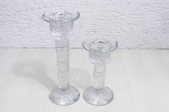 Image 1 of Glass candlesticks duo designed by Staffan Gellerstedt for the Swedish manufacturer Pukeberg.