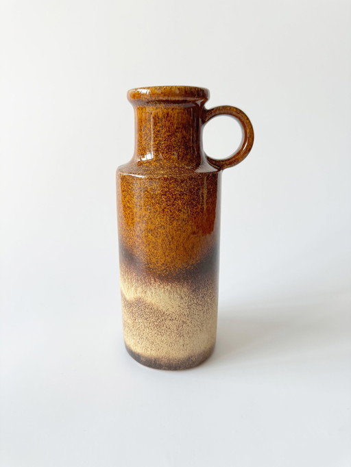 Scheurich 401-20, Glazed Ceramic Vase With Handle, Brown, Beige, Retro, 1970s, Mid - Century Modern, West Germany Pottery