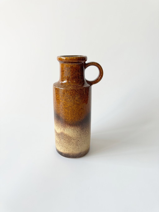 Scheurich 401-20, Glazed Ceramic Vase With Handle, Brown, Beige, Retro, 1970s, Mid - Century Modern, West Germany Pottery