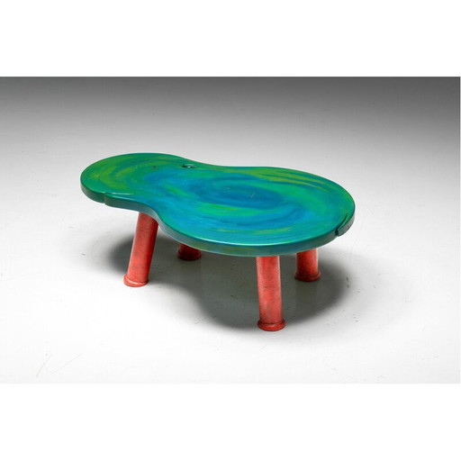 Vintage organic coffee table in wood and steel by Gaetano Pesce, Italy 1990