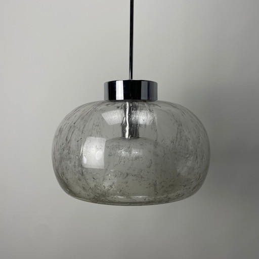 Rare Bubble Glass and Chrome Pendant Lamp Xl by Doria Leuchten 1970