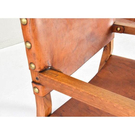 Image 1 of Poltrona Castellana vintage in rovere e pelle color cognac, Spagna