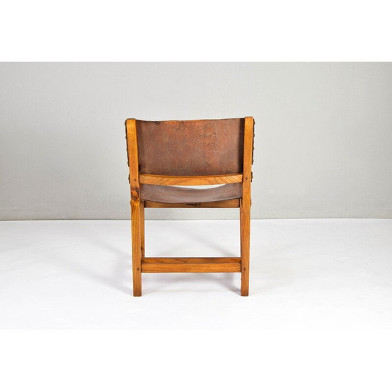 Image 1 of Poltrona Castellana vintage in rovere e pelle color cognac, Spagna