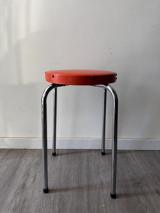 Image 1 of Retro Orange Stool