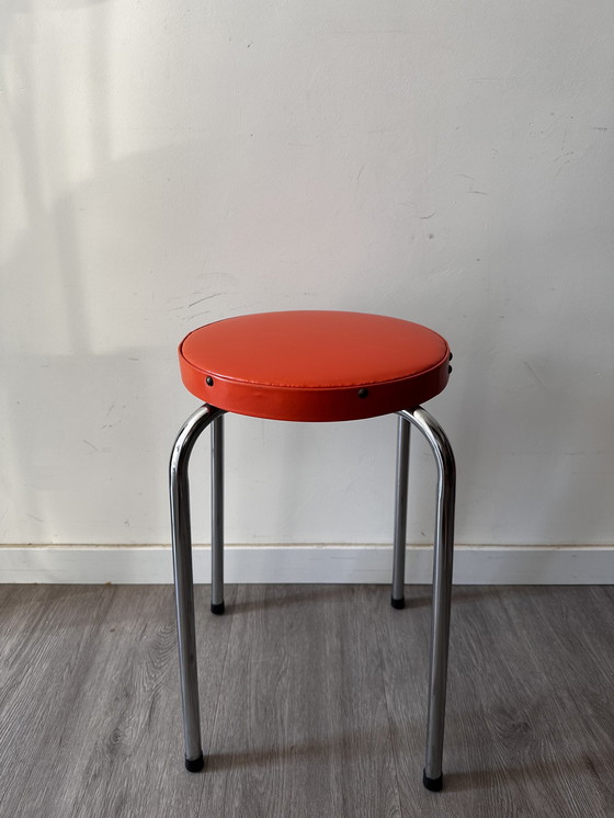 Image 1 of Retro Orange Stool