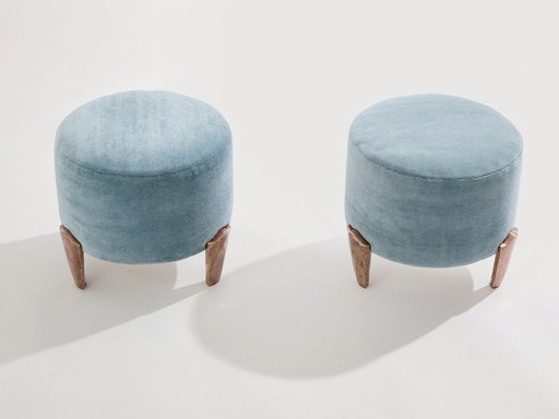 Pair Of Stools Garouste & Bonetti Koala Bronze Mohair Velvet 1995