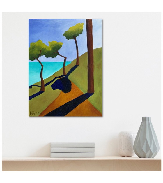 Image 1 of The Coastal Path. Oil on canvas by Frédéric Cadiou