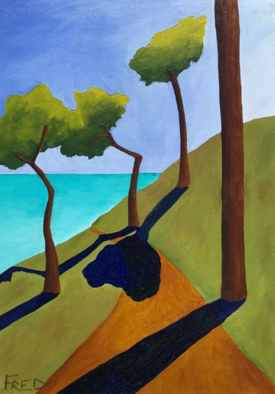 Image 1 of The Coastal Path. Oil on canvas by Frédéric Cadiou