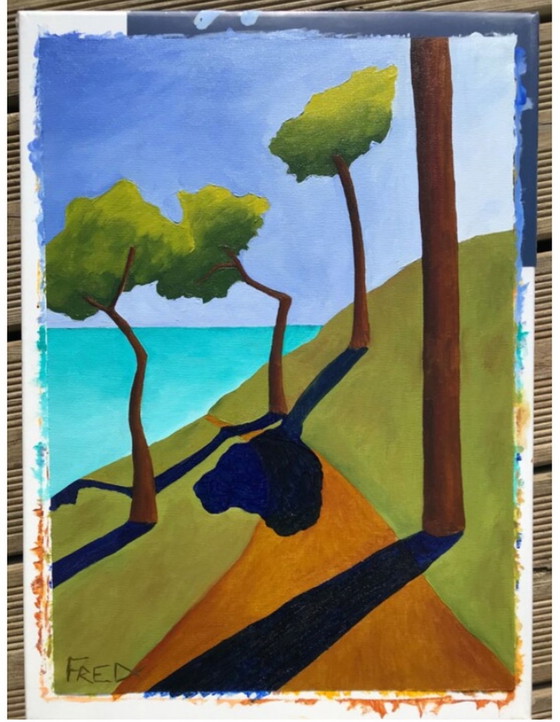 Image 1 of The Coastal Path. Oil on canvas by Frédéric Cadiou