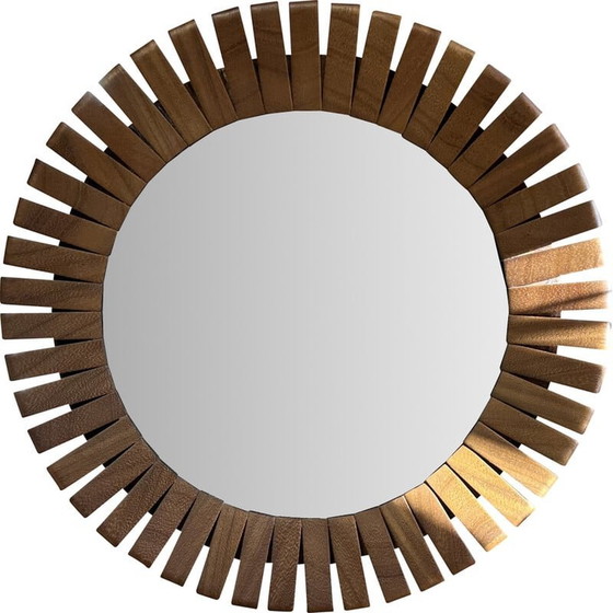 Image 1 of Vintage segmented teak wall mirror