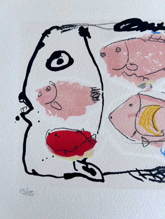 Image 1 of Screenprint Kees Salentijn - Four in one fish