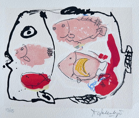 Image 1 of Screenprint Kees Salentijn - Four in one fish