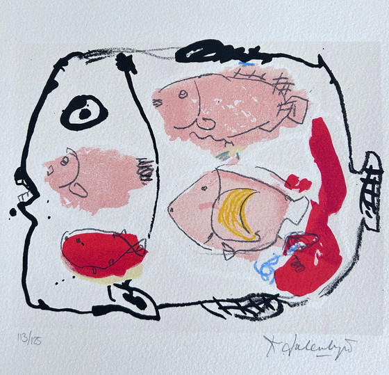 Image 1 of Screenprint Kees Salentijn - Four in one fish