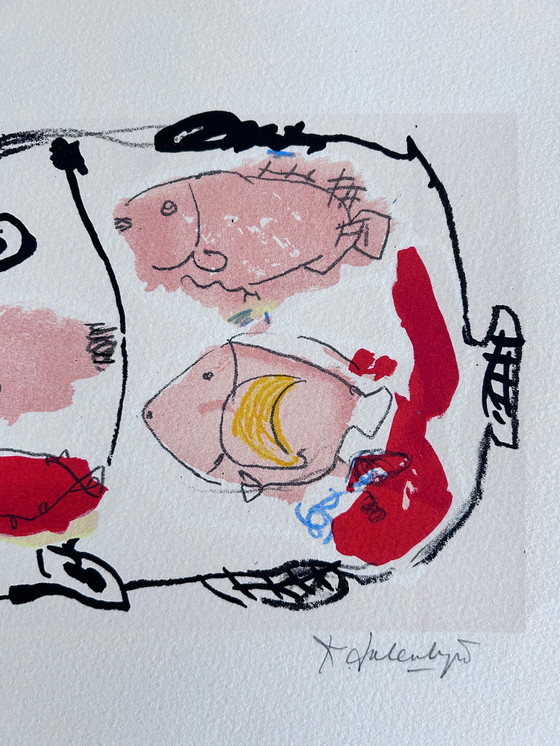 Image 1 of Screenprint Kees Salentijn - Four in one fish