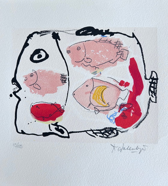 Image 1 of Screenprint Kees Salentijn - Four in one fish