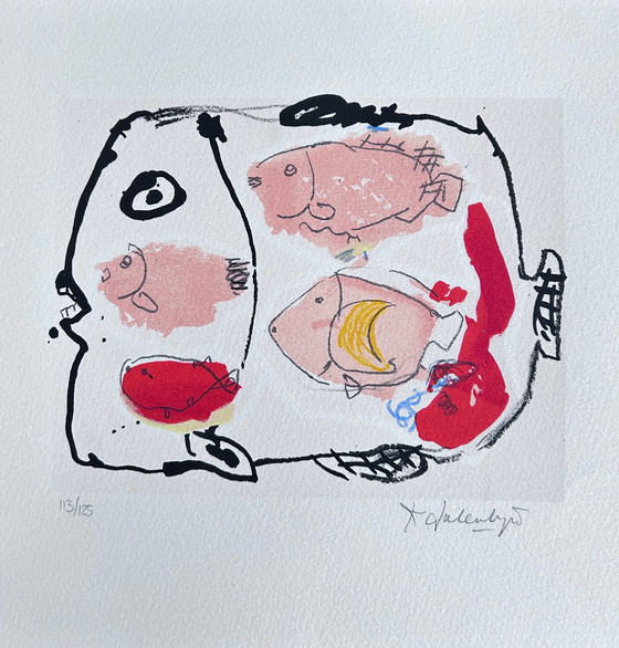 Image 1 of Screenprint Kees Salentijn - Four in one fish