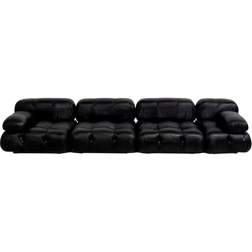 Vintage 3-seater black leather sofa by Mario Bellini for C & B Italia, 1970