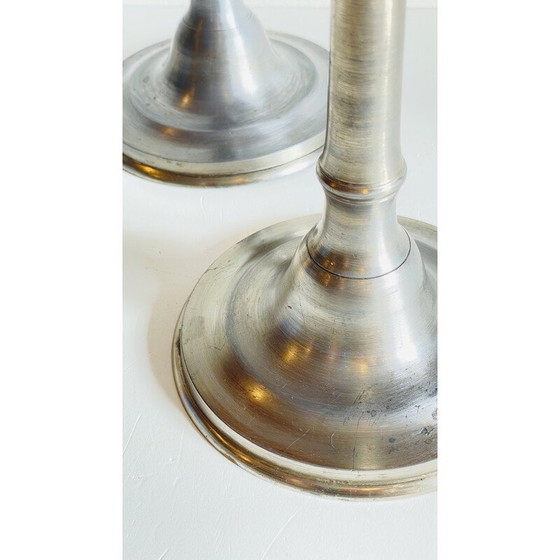 Image 1 of Pair of vintage pewter candlesticks