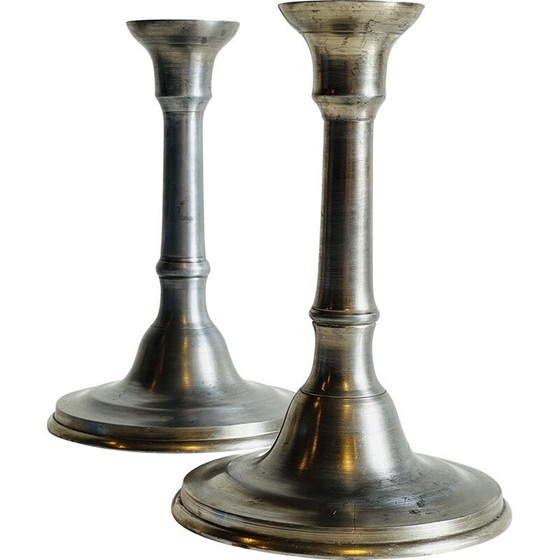 Image 1 of Pair of vintage pewter candlesticks