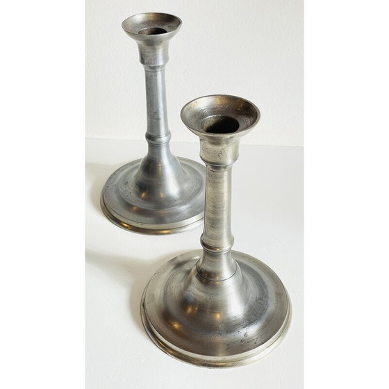 Image 1 of Pair of vintage pewter candlesticks