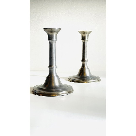 Image 1 of Pair of vintage pewter candlesticks