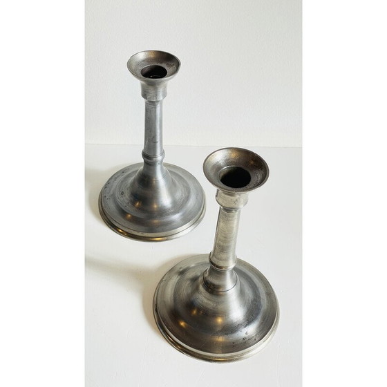 Image 1 of Pair of vintage pewter candlesticks
