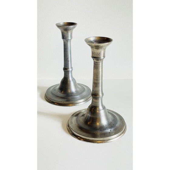 Image 1 of Pair of vintage pewter candlesticks
