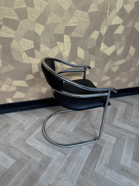 Image 1 of 6X Arrben Sled Chairs Black Leather 1980s