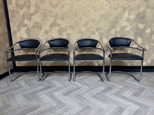 6X Arrben Sled Chairs Black Leather 1980s