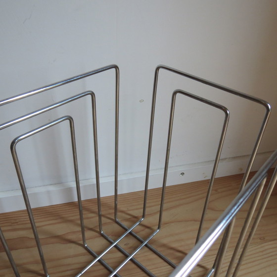 Image 1 of 1980s Willi Glaeser Chrome Magazine Rack Record Rack Swiss Midcentury Style