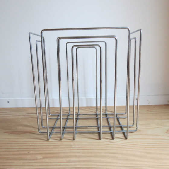 Image 1 of 1980s Willi Glaeser Chrome Magazine Rack Record Rack Swiss Midcentury Style