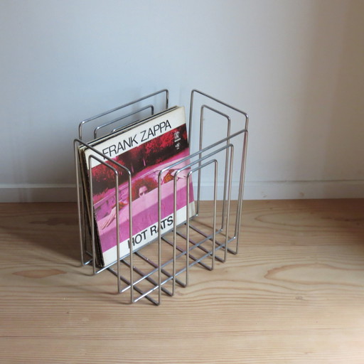 1980s Willi Glaeser Chrome Magazine Rack Record Rack Swiss Midcentury Style