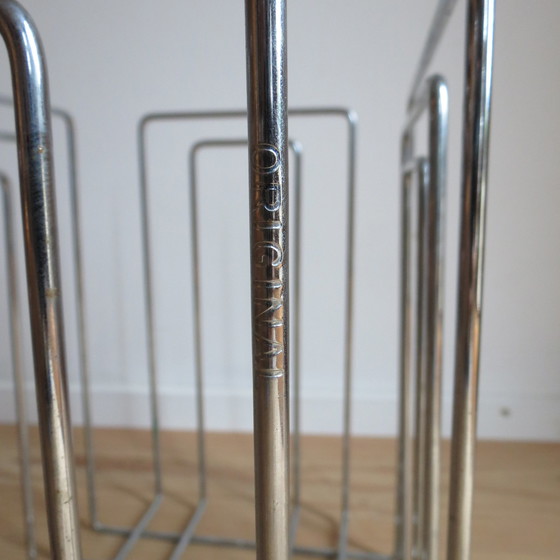 Image 1 of 1980s Willi Glaeser Chrome Magazine Rack Record Rack Swiss Midcentury Style