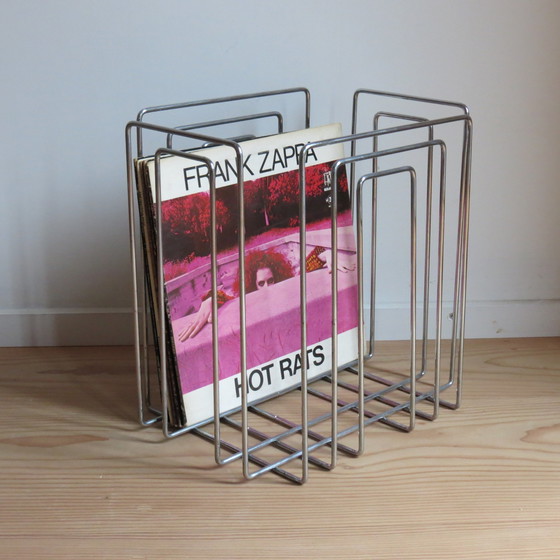 Image 1 of 1980s Willi Glaeser Chrome Magazine Rack Record Rack Swiss Midcentury Style