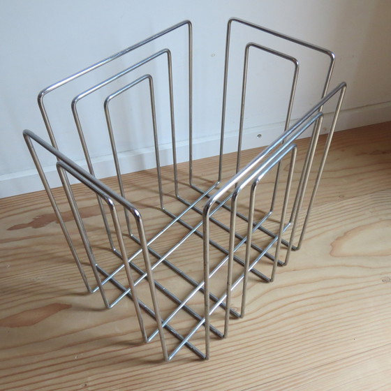 Image 1 of 1980s Willi Glaeser Chrome Magazine Rack Record Rack Swiss Midcentury Style